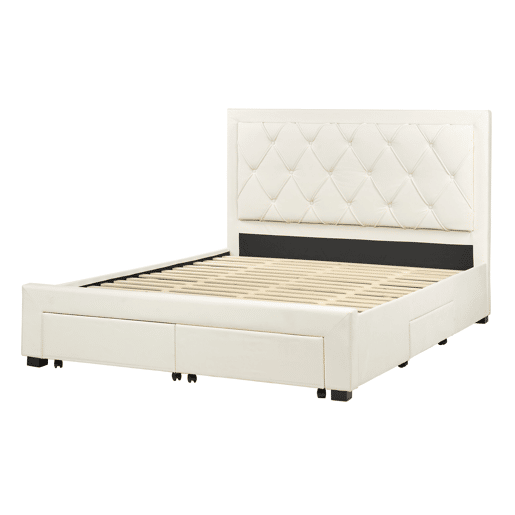 Cama com gavetas de arrumação Veludo LIEVIN 160 x 200 cm Creme claro