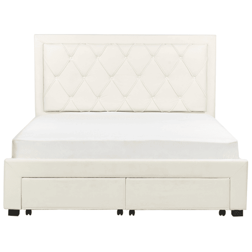 Cama com gavetas de arrumação Veludo LIEVIN 160 x 200 cm Creme claro