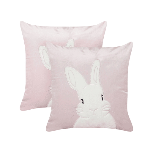 Conjunto de 2 almofadas decorativas IBERIS Veludo 45 x 45 cm Rosa