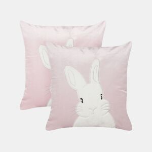 Conjunto de 2 almofadas decorativas IBERIS Veludo 45 x 45 cm Rosa