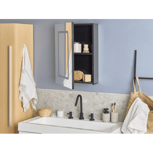 Móvel de casa de banho suspenso com espelho LED CONDOR 40 cm 60 cm Preto