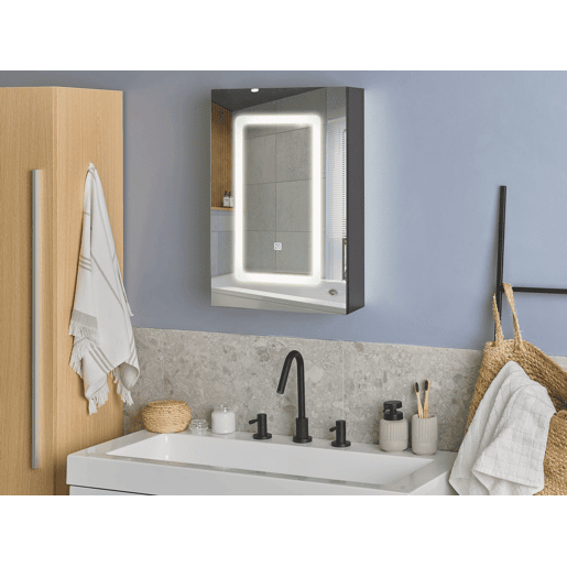 Móvel de casa de banho suspenso com espelho LED CONDOR 40 cm 60 cm Preto