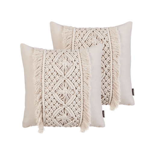 Conjunto de 2 almofadas decorativas KALAM Algodão 45 x 45 cm Creme claro Padrão geométrico