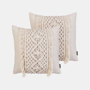 Conjunto de 2 almofadas decorativas KALAM Algodão 45 x 45 cm Creme claro Padrão geométrico