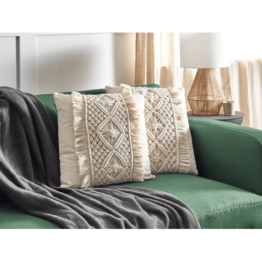 Conjunto de 2 almofadas decorativas KALAM Algodão 45 x 45 cm Creme claro Padrão geométrico