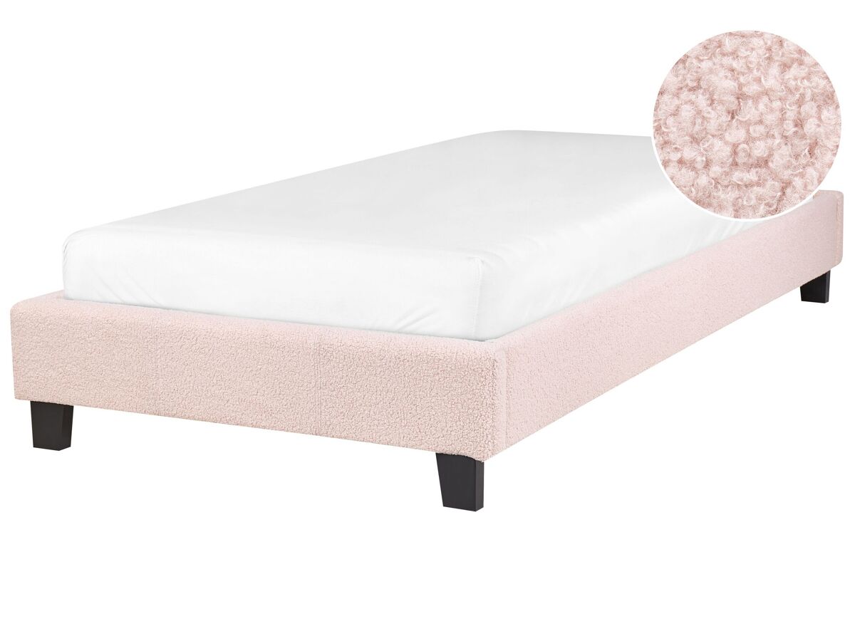 Beliani Cama sin cabecero Bouclé ROANNE 100x213 Rosa Talco