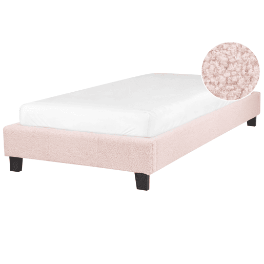 Cama sem cabeceira Bouclé ROANNE 90 x 200 cm Rosa pastel