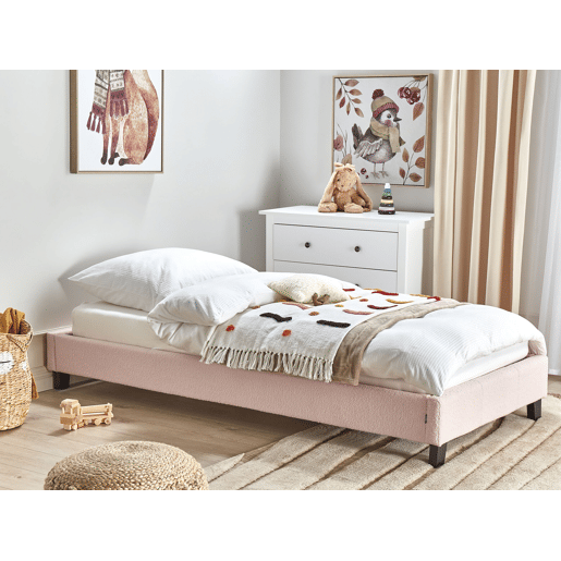 Cama sem cabeceira Bouclé ROANNE 90 x 200 cm Rosa pastel
