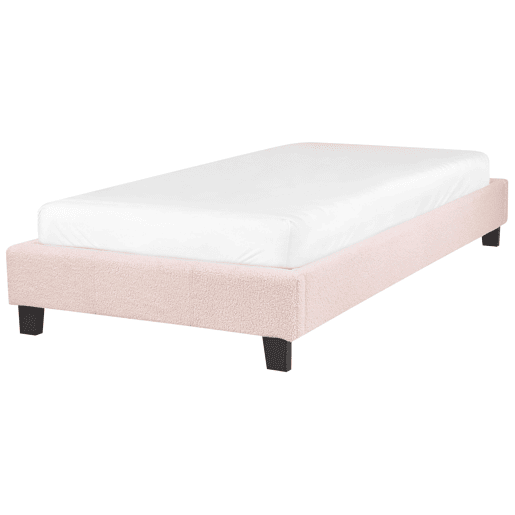 Cama sem cabeceira Bouclé ROANNE 90 x 200 cm Rosa pastel
