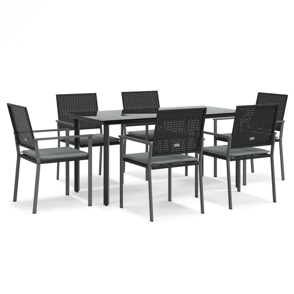Juego comedor jardin 7 piezas y cojines ratán sintético y acero longitud mesa 160 cm