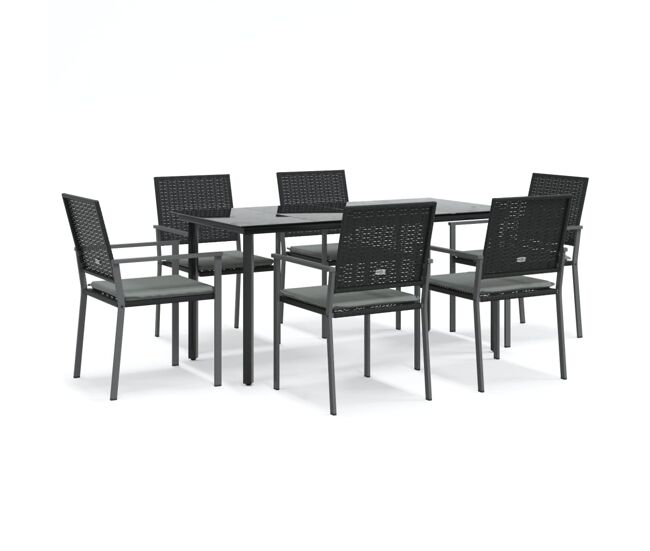 Juego comedor jardin 7 piezas y cojines ratán sintético y acero longitud mesa 160 cm