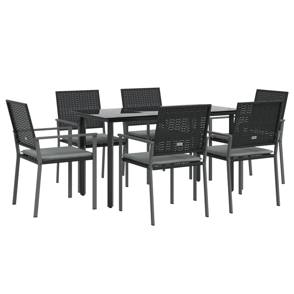Juego comedor jardin 7 piezas y cojines ratán sintético y acero longitud mesa 140 cm