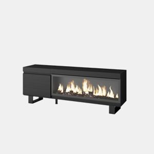 Móvel de TV, Muito espaço de arrumação, 158x35x57cm, Para televisores até 65, Lareira eléctrica XXL, Design industrial, Estilo moderno, Preto