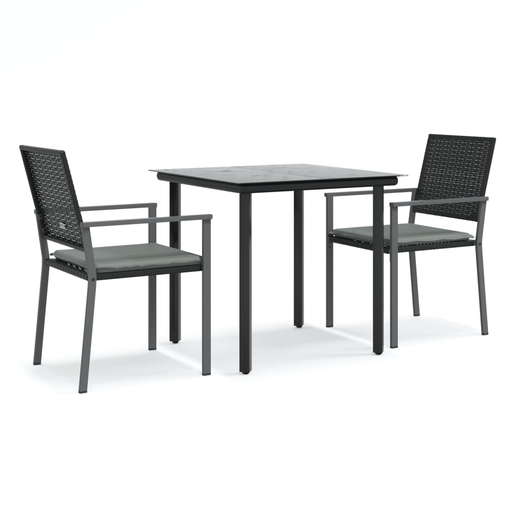 Juego comedor jardin 3 piezas y cojines ratán sintético y acero longitud mesa 80 cm