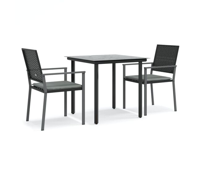 Juego comedor jardin 3 piezas y cojines ratán sintético y acero longitud mesa 80 cm
