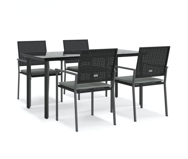 Juego comedor jardin 5 piezas y cojines ratán sintético y acero longitud mesa 160 cm