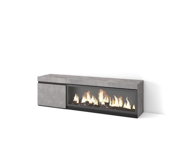 Mueble tv, televisión, muebles de salón, almacenaje, 158x35x45cm, para tv hasta 65", chimenea eléctrica xxl, estilo moderno, cemento
