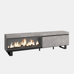 Móvel de TV, Muito espaço de arrumação, 208x35x57cm, Para televisores até 80, Lareira eléctrica XXL, Design industrial, Estilo moderno, Cimento