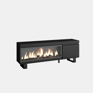 Móvel de TV, Muito espaço de arrumação, 158x35x57cm, Para televisores até 65, Lareira eléctrica XXL, Design industrial, Estilo moderno, Preto