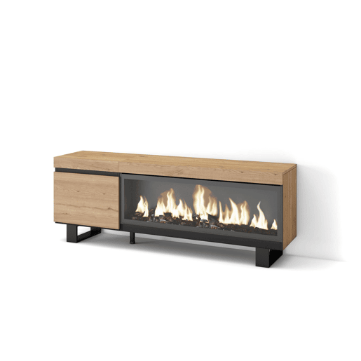 Móvel de TV, Muito espaço de arrumação, 158x35x57cm, Para televisores até 65, Lareira eléctrica XXL, Design industrial, Estilo moderno, Carvalho Móvel de TV, Muito espaço de arrumação, 158x35x57cm, Para televisores até 65, Lareira eléctrica XXL, Design industrial, Estilo moderno, Carvalho
