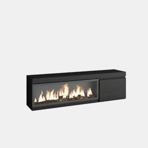 Móvel de TV, Muito espaço de arrumação, 158x35x45cm, Para televisores até 65, Lareira eléctrica XXL, Estilo moderno, Preto