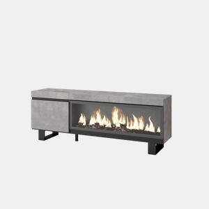 Móvel de TV, Muito espaço de arrumação, 158x35x57cm, Para televisores até 65, Lareira eléctrica XXL, Design industrial, Estilo moderno, Cimento