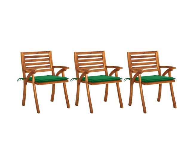 Sillas de comedor jardin con cojines 3 unidades madera maciza acacia