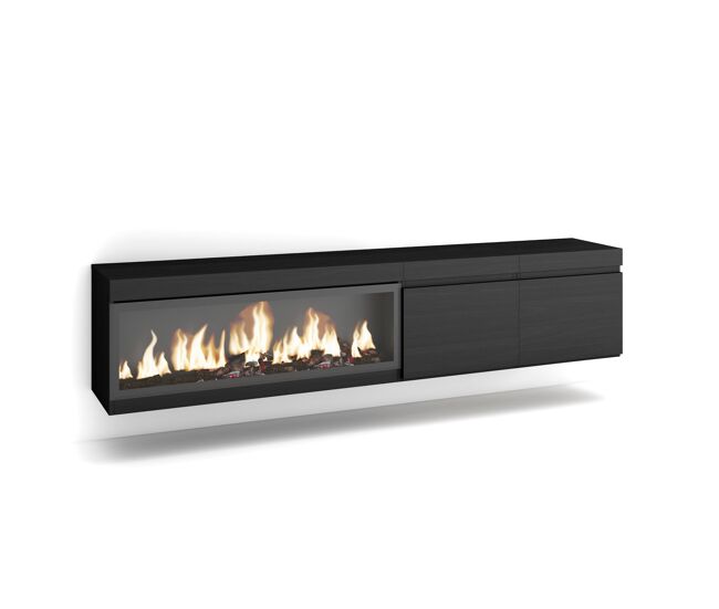 Mueble tv, televisión, muebles de salón, almacenaje, 208x35x45cm, para tv hasta 80", chimenea eléctrica xxl, colgado, suspendido, estilo moderno,
