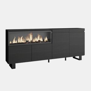 Aparador sala de jantar, Sala, Cozinha, Entrada, TV, 208x35x87cm, 4 Portas, Lareira eléctrica XXL, Design industrial, Estilo moderno, Preto