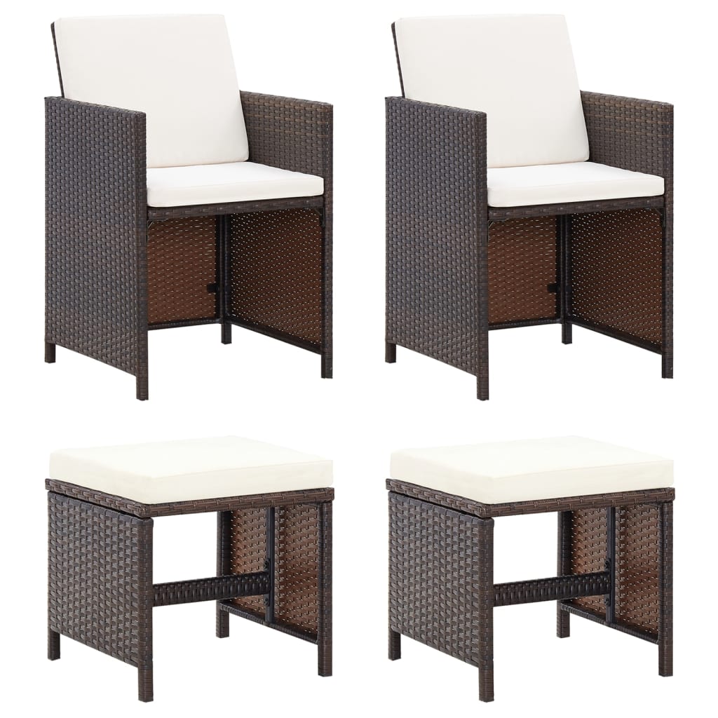 conjunto de silla de jardin y taburete 4 piezas ratan pe negro