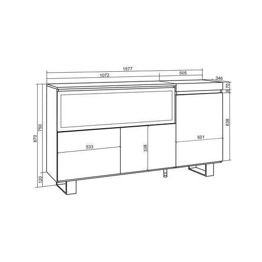 Aparador sala de jantar, Sala, Cozinha, Entrada, TV, 158x35x75cm, 3 Portas, Lareira eléctrica XXL, Design industrial, Estilo moderno, Carvalho