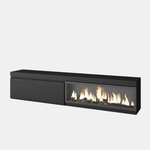 Móvel de TV, Muito espaço de arrumação, 208x35x45cm, Para televisores até 80, Lareira eléctrica XXL, Estilo moderno, Preto