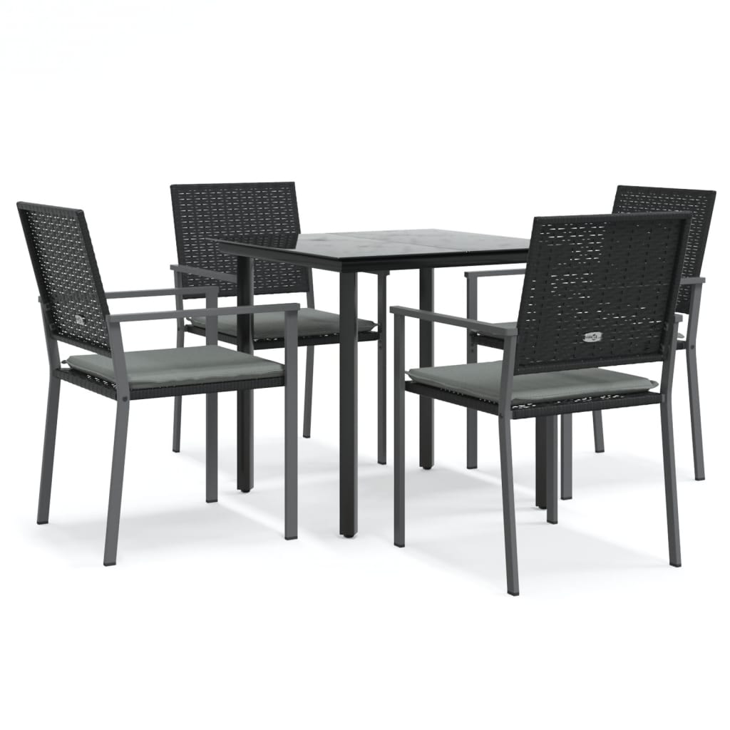 Juego comedor jardin 5 piezas y cojines ratán sintético y acero longitud mesa 80 cm