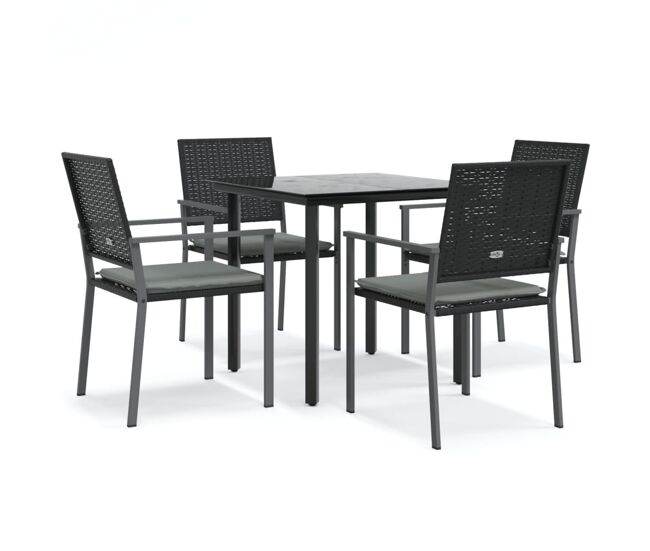 Juego comedor jardin 5 piezas y cojines ratán sintético y acero longitud mesa 80 cm