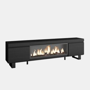 Móvel de TV, Muito espaço de arrumação, 208x35x57cm, Para televisores até 80, Lareira eléctrica XXL, Design industrial, Estilo moderno, Preto