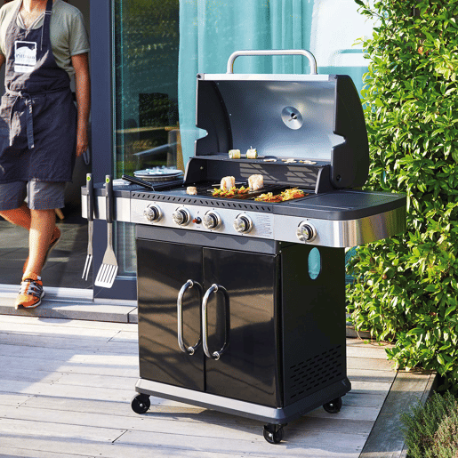 COOK'IN GARDEN - Barbecue a gás FIDGI 4 com termómetro - 4 queimadores + fogão de 14,5kW