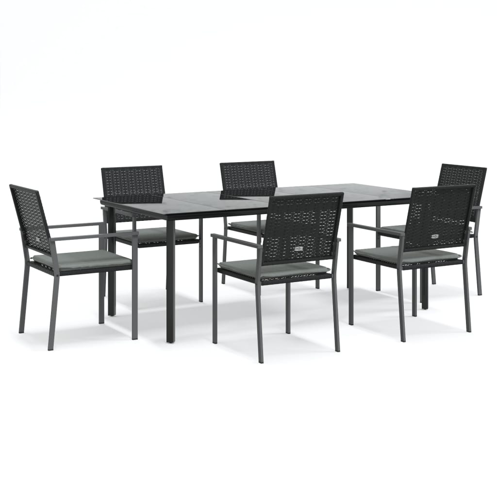 Juego comedor jardin 7 piezas y cojines ratán sintético y acero longitud mesa 200 cm