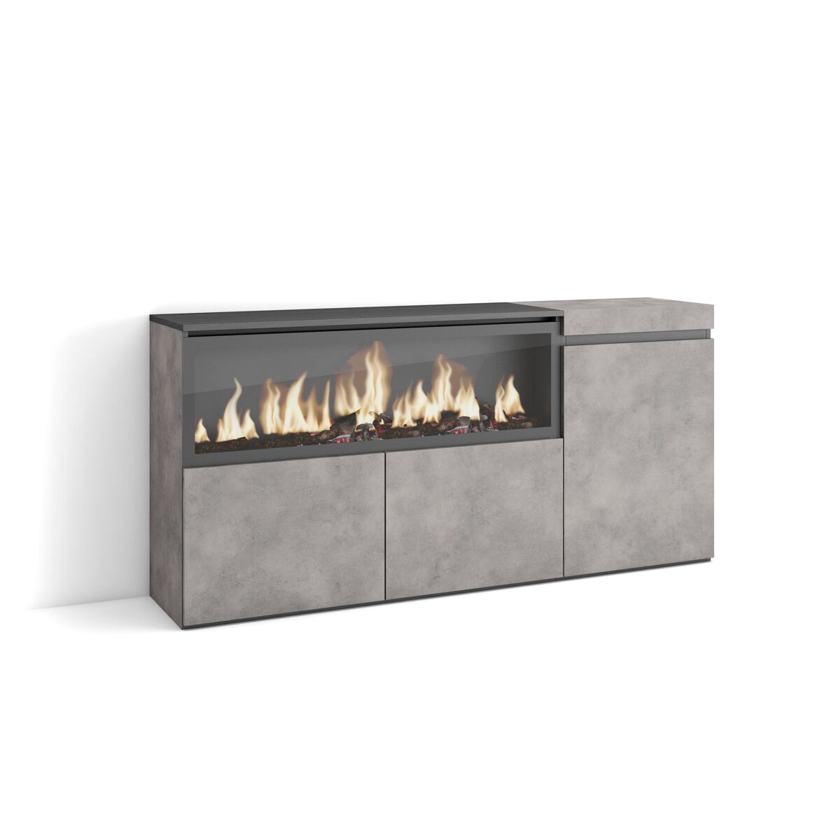 Aparadores para salón, gran capacidad de almacenaje, 158x35x75cm, 3 puertas, chimenea eléctrica xxl, estilo moderno, cemento