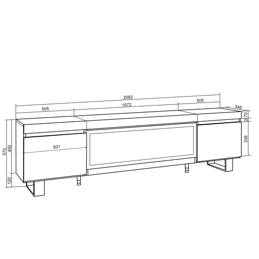 Móvel de TV, Muito espaço de arrumação, 208x35x57cm, Para televisores até 80, Lareira eléctrica XXL, Design industrial, Estilo moderno, Cimento Móvel de TV, Muito espaço de arrumação, 208x35x57cm, Para televisores até 80, Lareira eléctrica XXL, Design industrial, Estilo moderno, Cimento