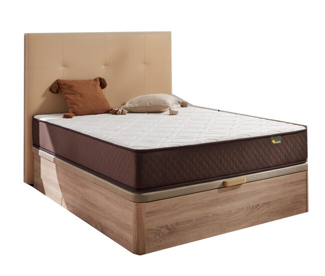 Pack colchón + cabecero + canapé abatible descansin, 150x190cm, beis, maxima comodidad, gran almacenaje