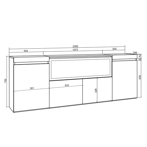 Aparador sala de jantar, Sala, Cozinha, Entrada, TV, 208x35x75cm, 4 Portas, Lareira eléctrica XXL, Estilo moderno, Carvalho Aparador sala de jantar, Sala, Cozinha, Entrada, TV, 208x35x75cm, 4 Portas, Lareira eléctrica XXL, Estilo moderno, Carvalho