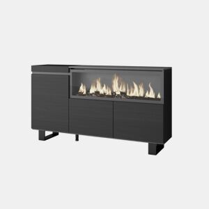 Aparador sala de jantar, Sala, Cozinha, Entrada, TV, 158x35x75cm, 3 Portas, Lareira eléctrica XXL, Design industrial, Estilo moderno, Preto