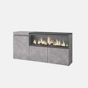 Aparador sala de jantar, Sala, Cozinha, Entrada, TV, 158x35x75cm, 3 Portas, Lareira eléctrica XXL, Estilo moderno, Cimento