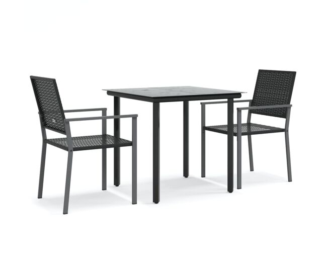 Juego de comedor para jardin 3 piezas ratán sintético y acero longitud mesa 80 cm