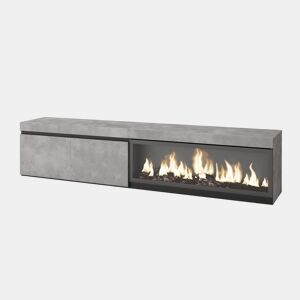 Móvel de TV, Muito espaço de arrumação, 208x35x45cm, Para televisores até 80, Lareira eléctrica XXL, Suspensos, Estilo moderno, Cimento