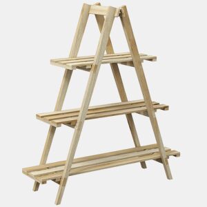 Outsunny Suporte de Madeira para Plantas Dobrável Estante Decorativo para Vasos de 3 Níveis com Estrutura em Forma de A para Jardim Pátio Varanda 100x36x112 cm Natural