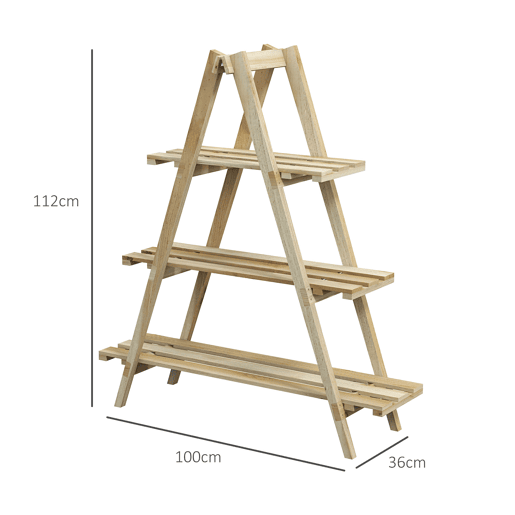 Outsunny Suporte de Madeira para Plantas Dobrável Estante Decorativo para Vasos de 3 Níveis com Estrutura em Forma de A para Jardim Pátio Varanda 100x36x112 cm Natural