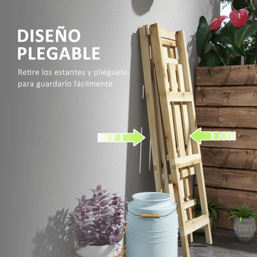 Outsunny Suporte de Madeira para Plantas Dobrável Estante Decorativo para Vasos de 3 Níveis com Estrutura em Forma de A para Jardim Pátio Varanda 100x36x112 cm Natural