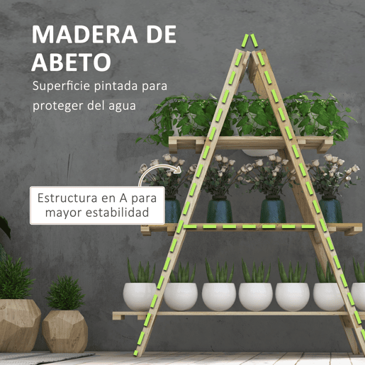 Outsunny Suporte de Madeira para Plantas Dobrável Estante Decorativo para Vasos de 3 Níveis com Estrutura em Forma de A para Jardim Pátio Varanda 100x36x112 cm Natural
