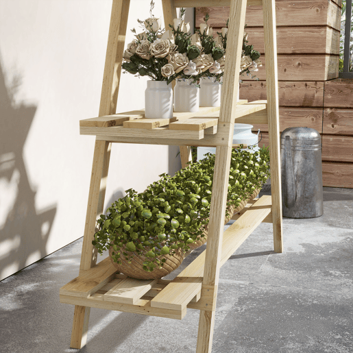 Outsunny Suporte de Madeira para Plantas Dobrável Estante Decorativo para Vasos de 3 Níveis com Estrutura em Forma de A para Jardim Pátio Varanda 100x36x112 cm Natural